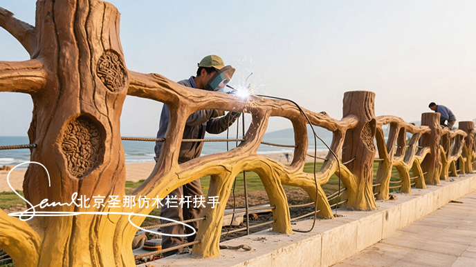 jimeng-2025-06-25-5368-正在施工制作的安全圍欄設(shè)計制作過程，美工正在施工制作，先用鋼筋焊接出骨架，然后用....jpeg